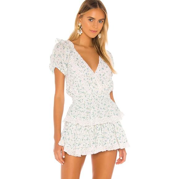 LOVESHACKFANCY Carlo Ruffle Lace Mini Dress Bonnet Blue XS - Picture 1 of 10